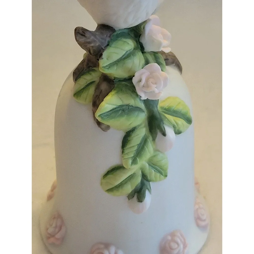 Vintage Seymour Mann Bisque Porcelain Dove Bell Ornament Floral Bird 1996 Decor‎